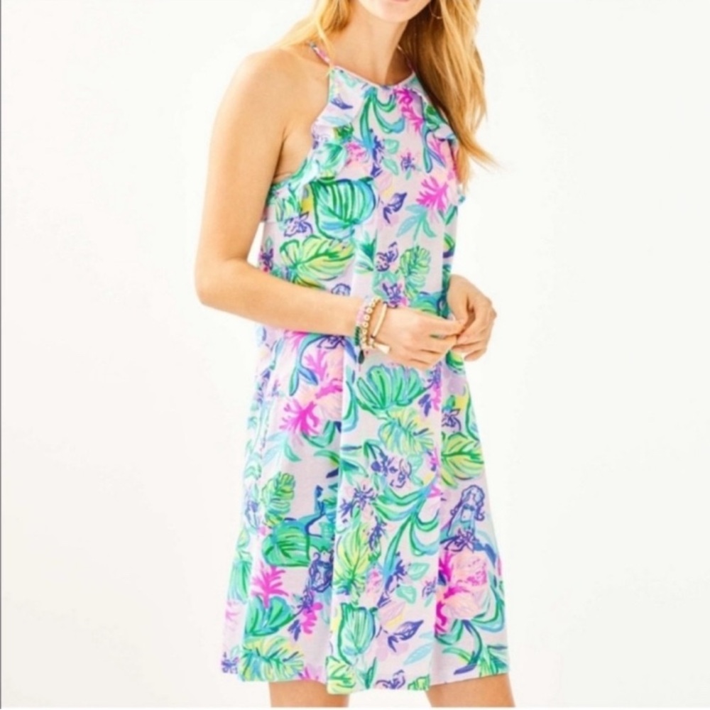 Lilly Pulitzer Floral Sleeveless Billie Ruffle Dress Mermaid In The Shade XS